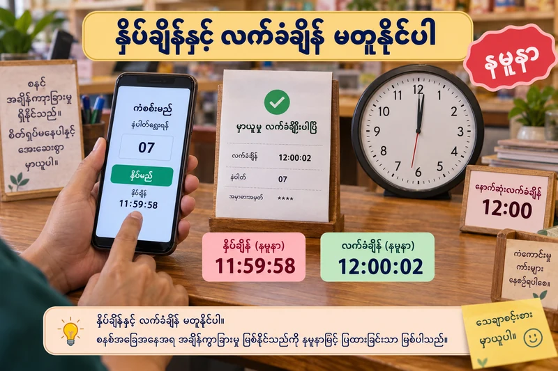 11:59:58 နှိပ်ချိန်နှင့် 12:00:02 လက်ခံချိန် နမူနာပါ ထီအော်ဒါစာရင်း