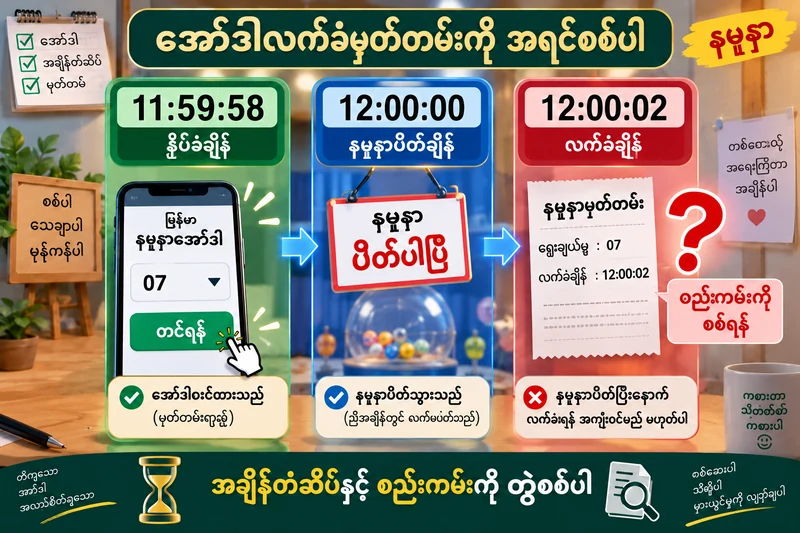 နမူနာအော်ဒါတင်ချိန်၊ ပိတ်ချိန်နှင့် လက်ခံချိန်ကို သီးခြားပြသော အချိန်ဇယား